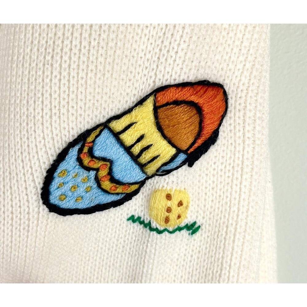 Women's 80s VTG Andreno Argenti Size L Cardigan Off White Golf Cardigan Novelty - Picture 3 of 7
